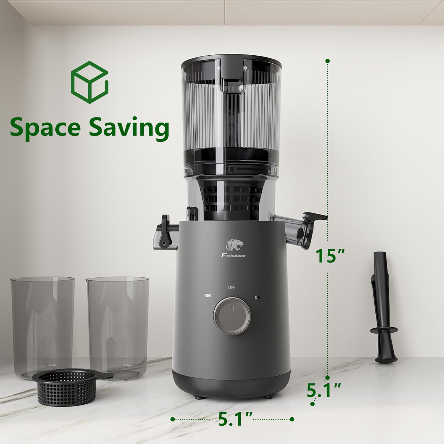 Juicer Machines, Cold Press Juicer with 5.3" Extra Large Feed Chute and Powerful