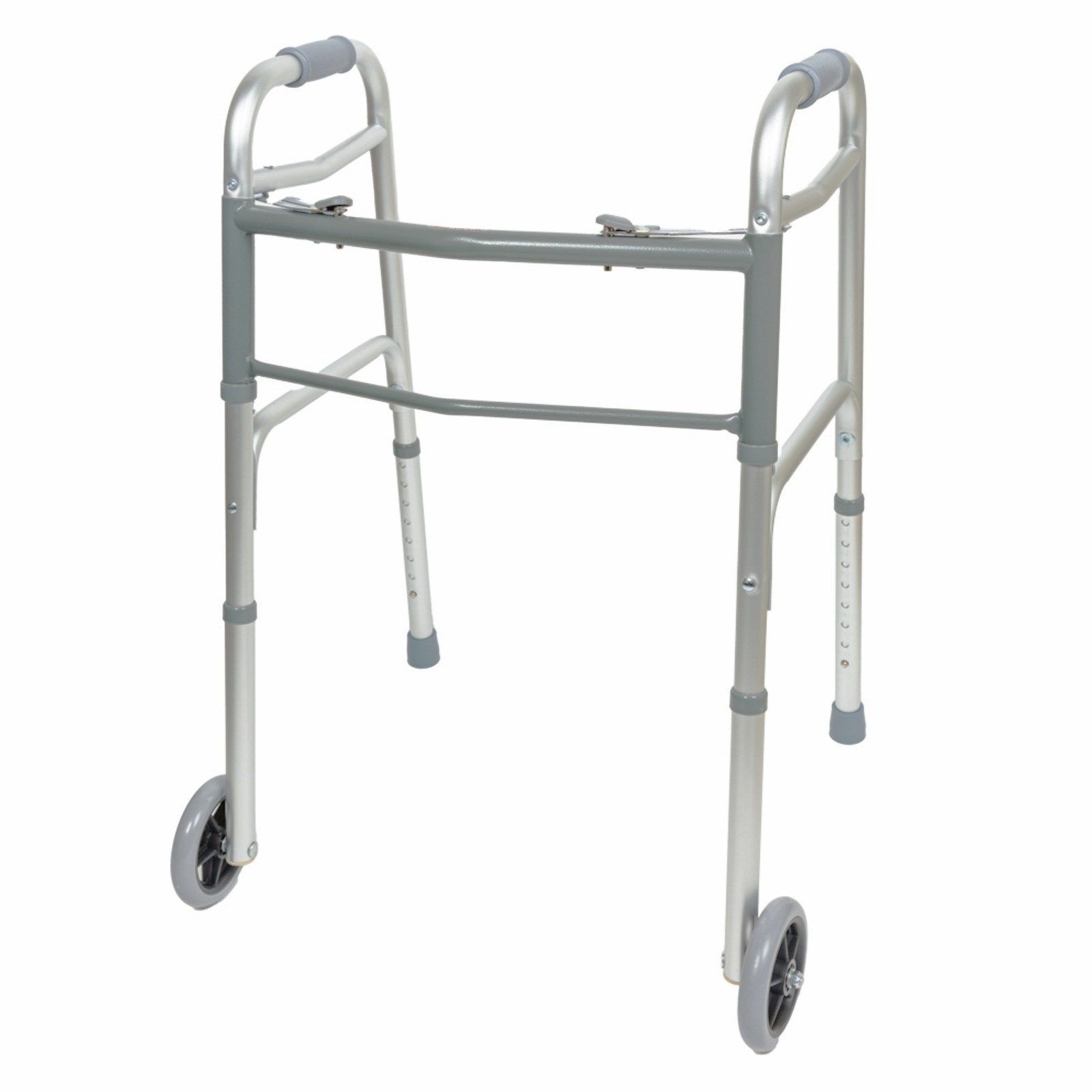 BodyMed Two Button Folding Walker with Wheels, Lightweight Mobility Aid