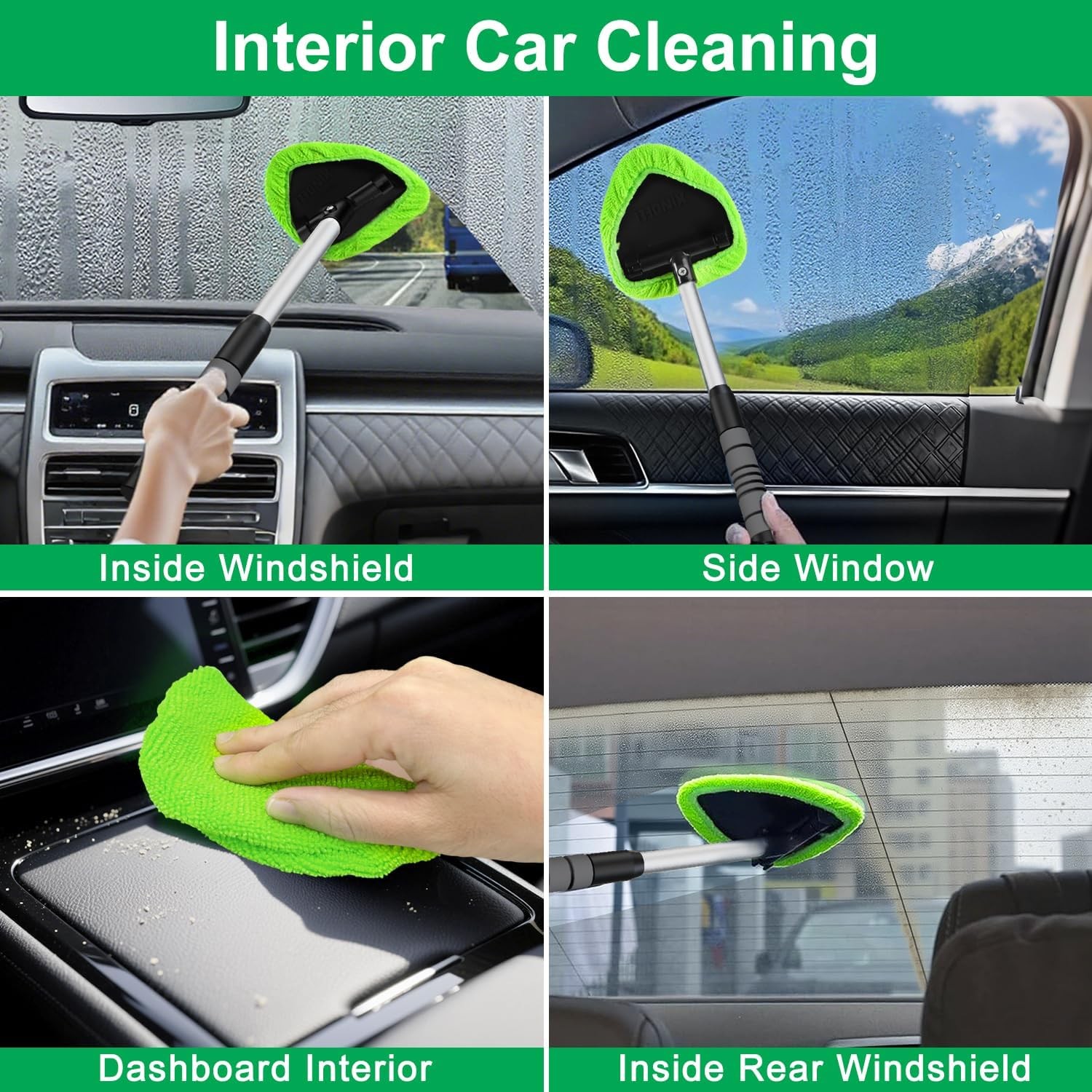 Head Car, Window Cleaning Kit with Extendable Handle, Glass Cleaning Kits, Tools