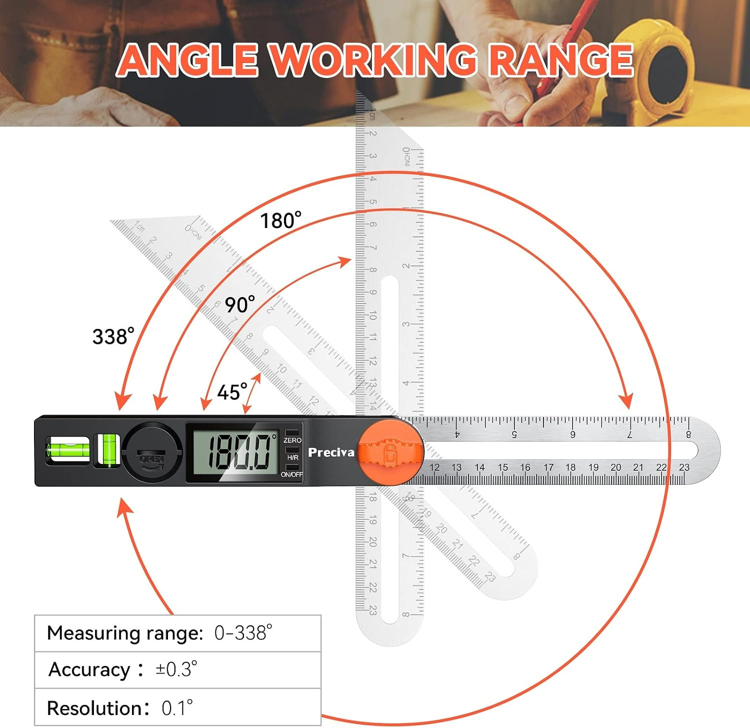 Digital Angle Finder, 8 Inch 230Mm T-Bevel Protractor Ruler, Horizontal Verti...