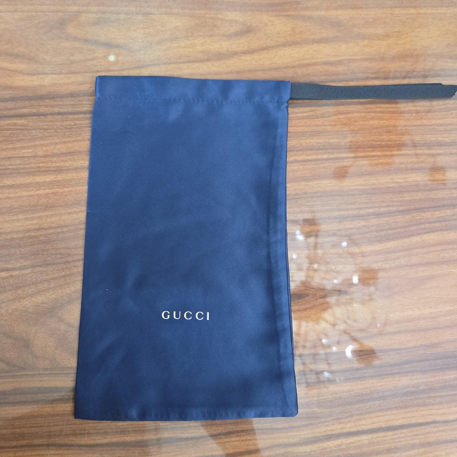 Gucci Satin Navy Blue Dust Bag Black Drawstring Gold Logo Authentic Storage