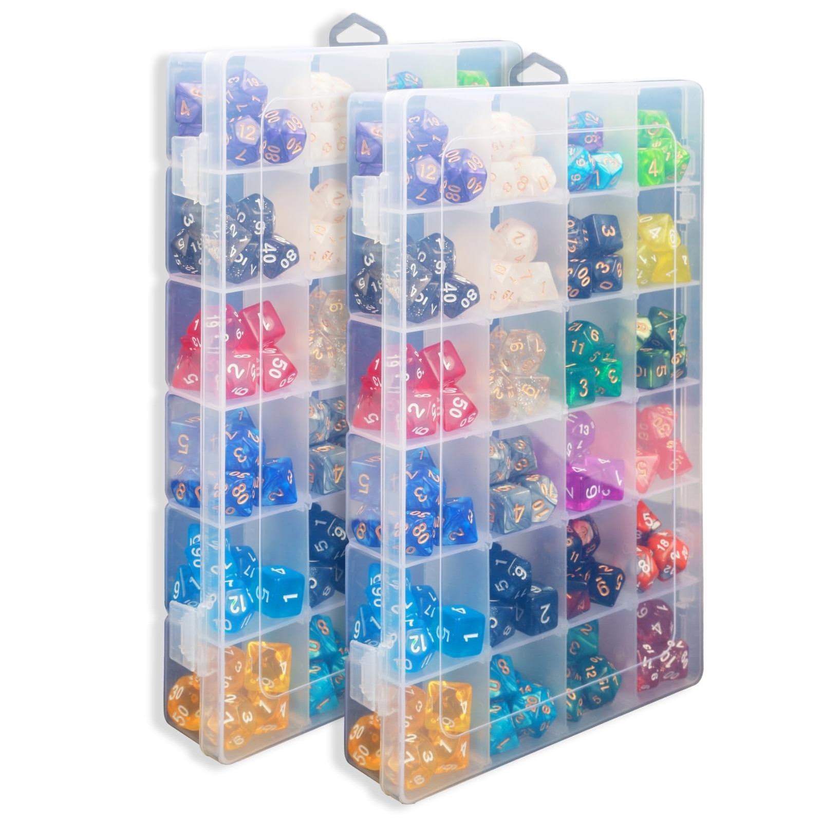 2 Pack DND Dice Storage Box Each 24 Grids Polyhedral Dice Organizer