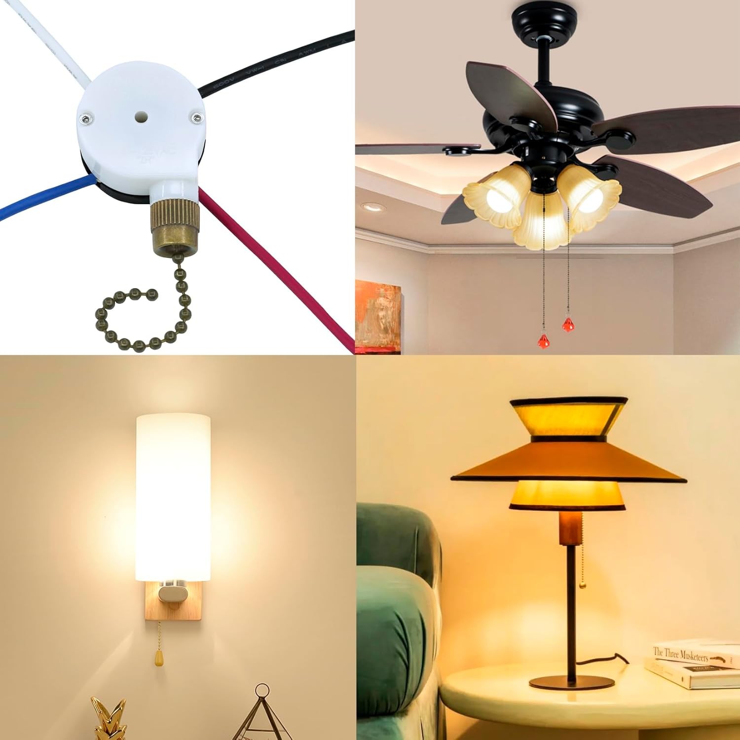 Ceiling Fan Switch Zing Ear ZE-208S E89885 3 Speed 4 Wire Pull Chain Bronze