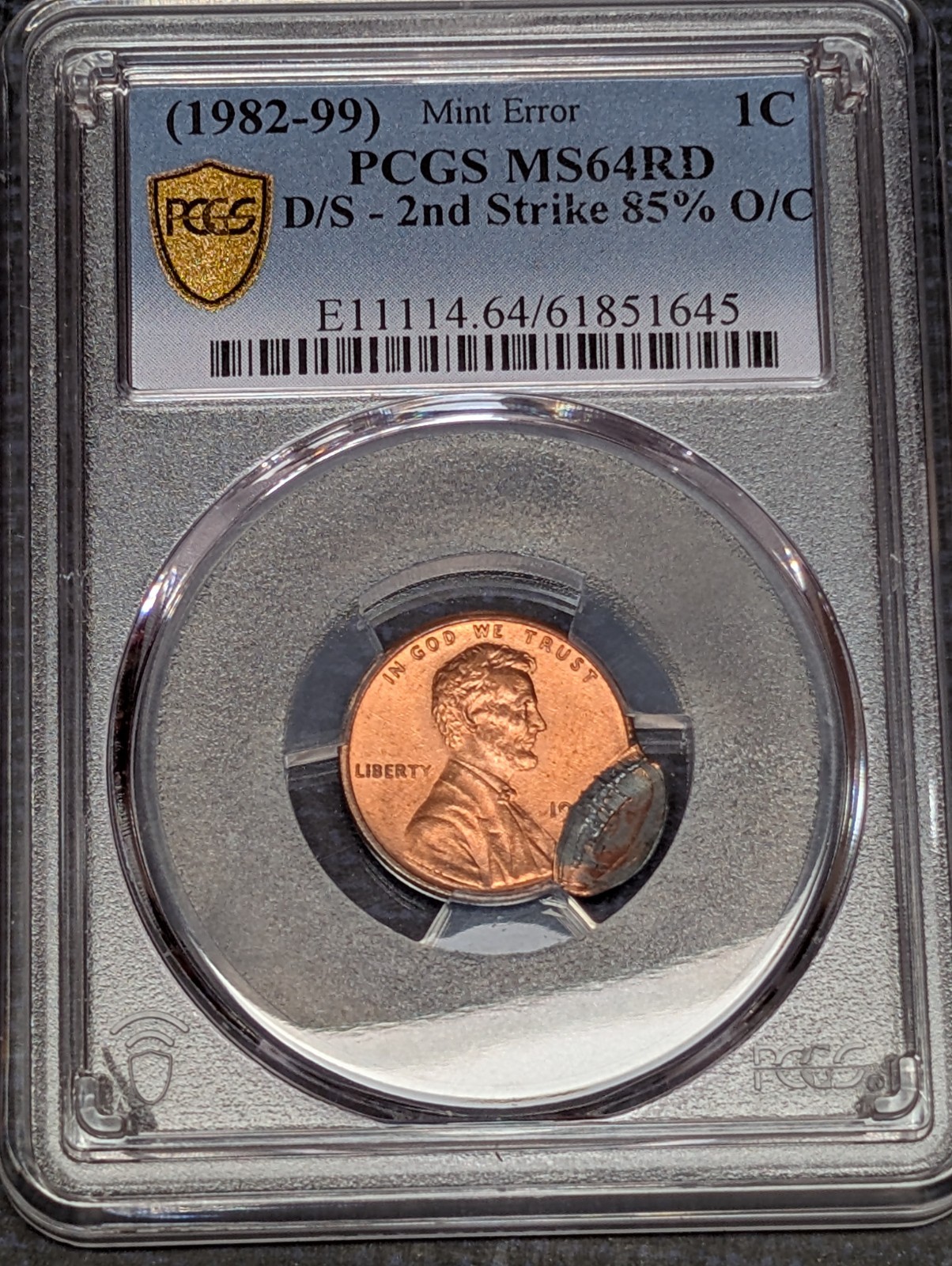 1982-99 Lincoln Cent Double-Struck, 2nd Strike 85% Off-Center PCGS MS64 RED...