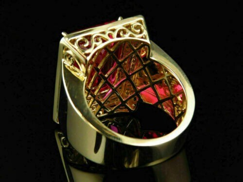Lab-Created 5.80 Ct Radiant Cut Red Ruby Men's Wedding Ring 14K Yellow Gold Over