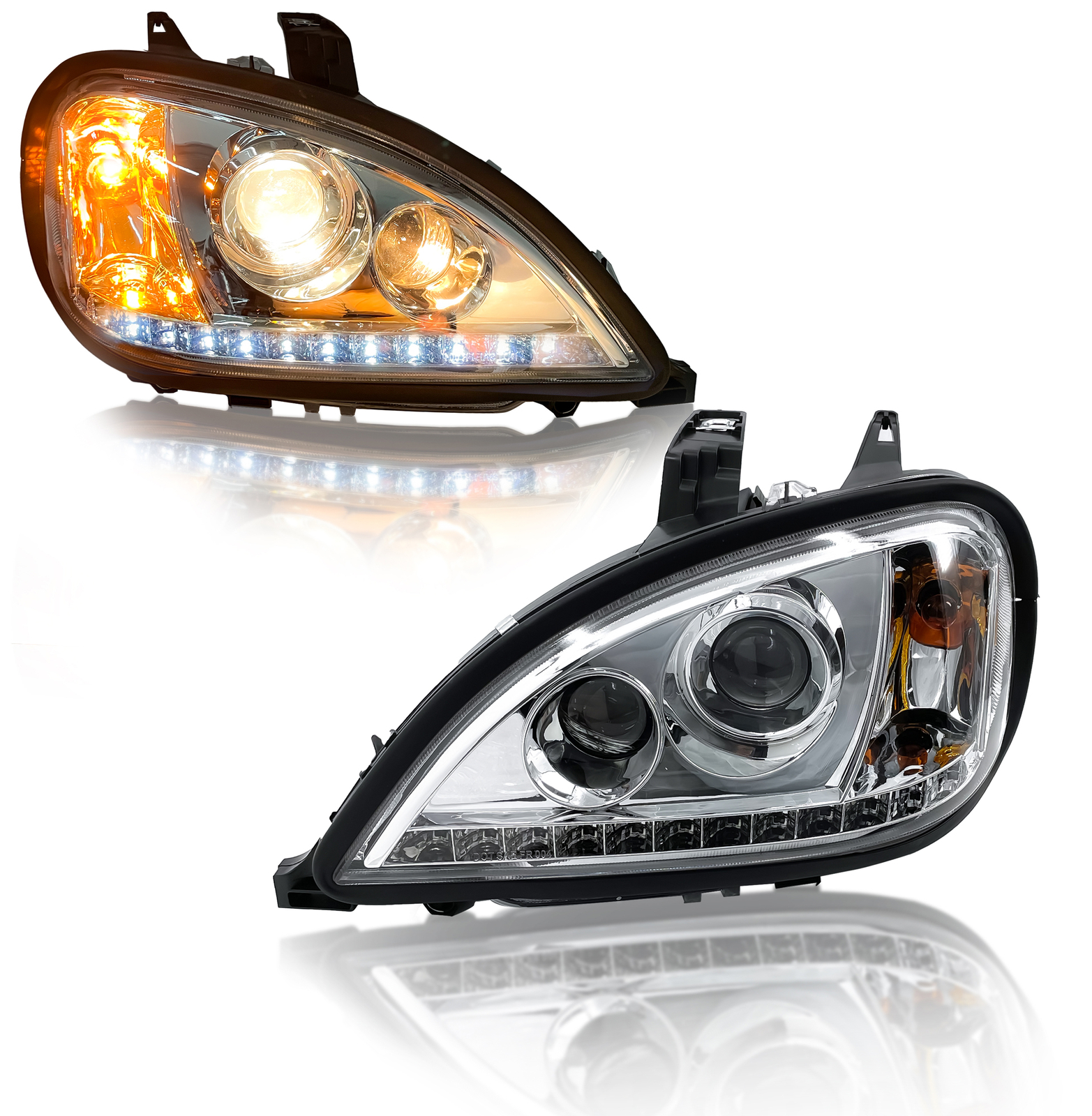 Freightliner Columbia Headlight LED Projector Stripe Crystal Pair Set 1996-2017