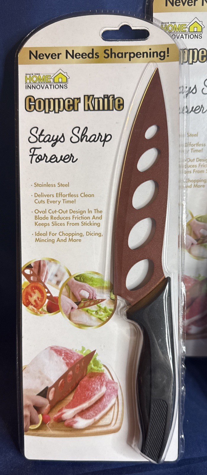 Lot Of 4-Home Innovations Copper Knife "Stays Sharp Forever!" Oval Cut Stainless