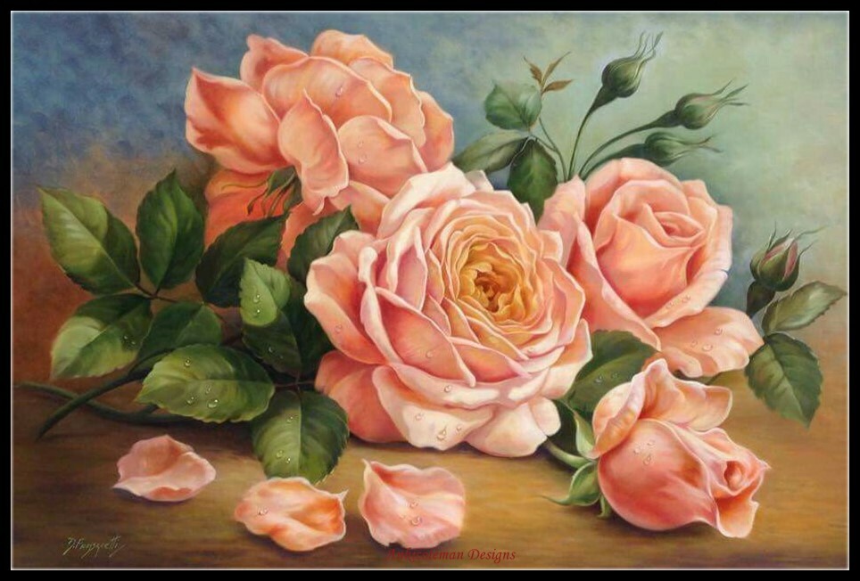 Exquisite Pink Roses - DIY Chart Counted Cross Stitch Patterns Needlework DMC