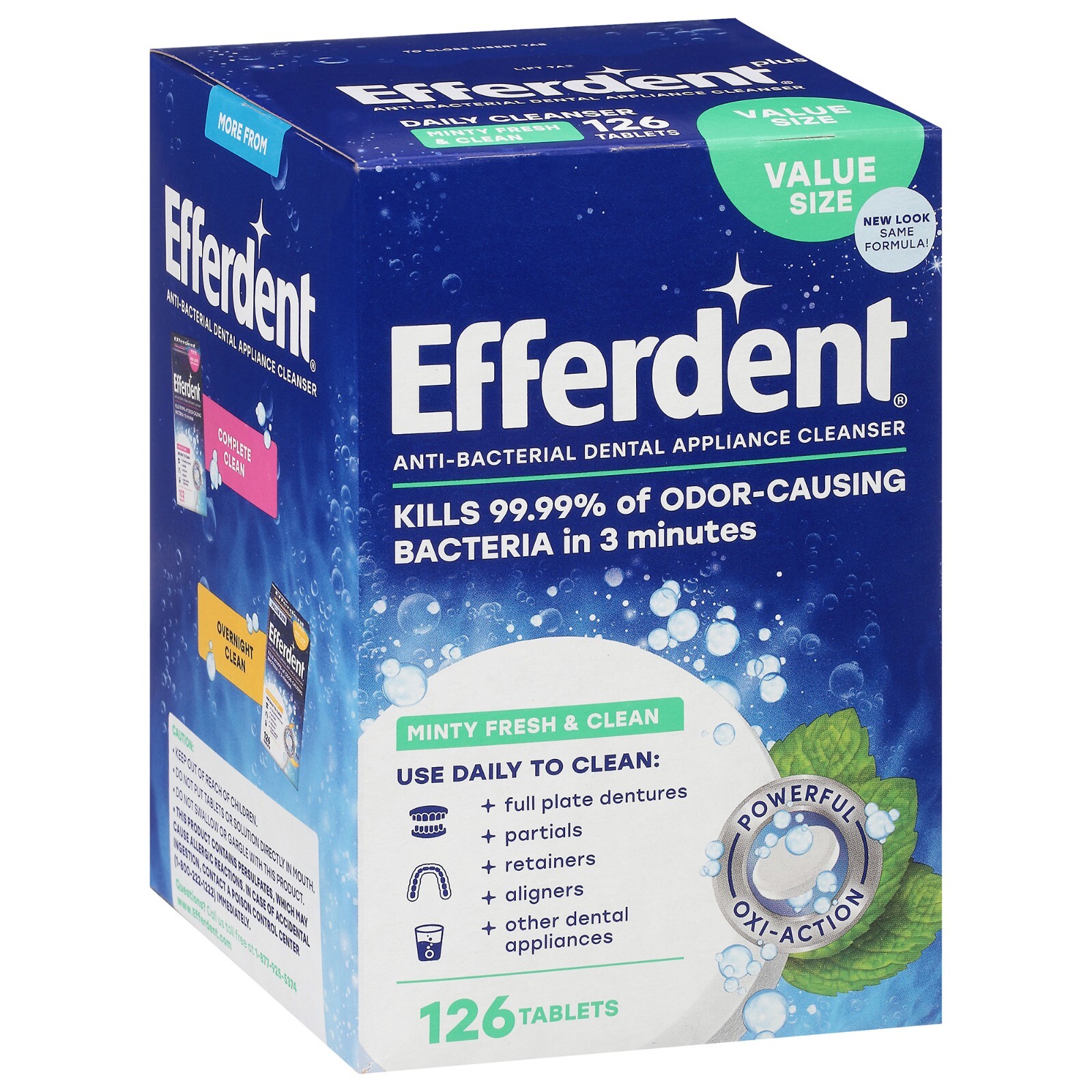 Efferdent Retainer & Denture Cleaner Tablets, Minty Fresh & Clean, 126 Count