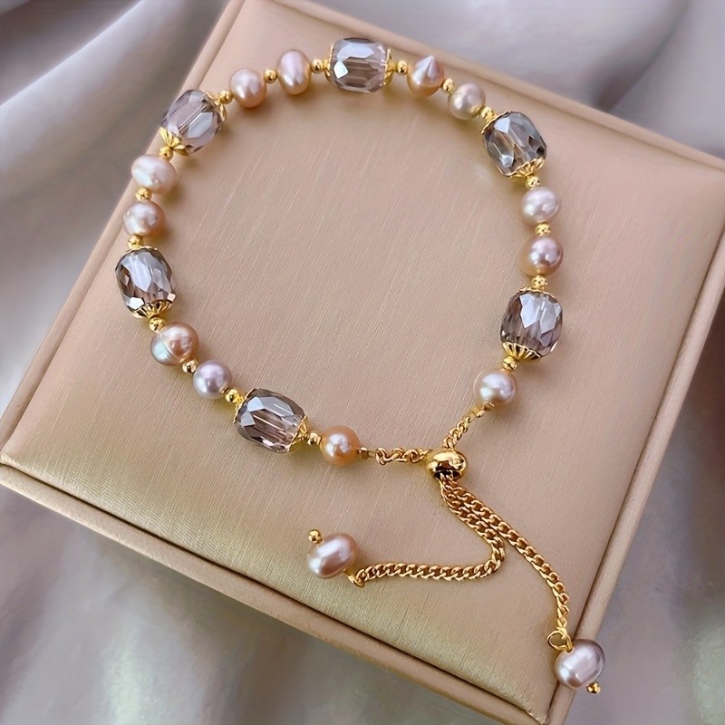 Vintage Purple Beads Bracelet Crystal Pearl Stretch Bracelet Handmade Women Gift