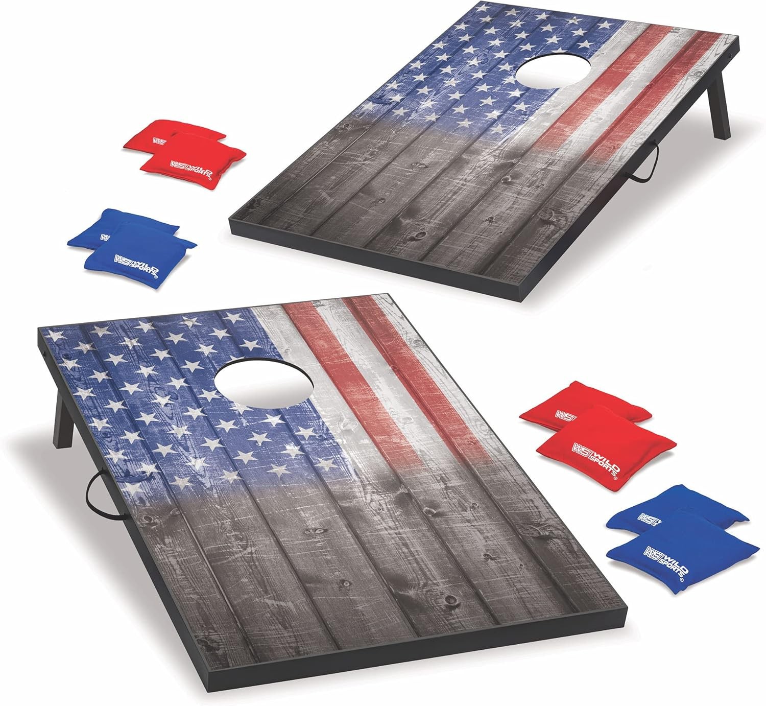 2’x3’ or 2’x4’ Cornhole Outdoor Game Set, USA Flag or Natural Wood Options