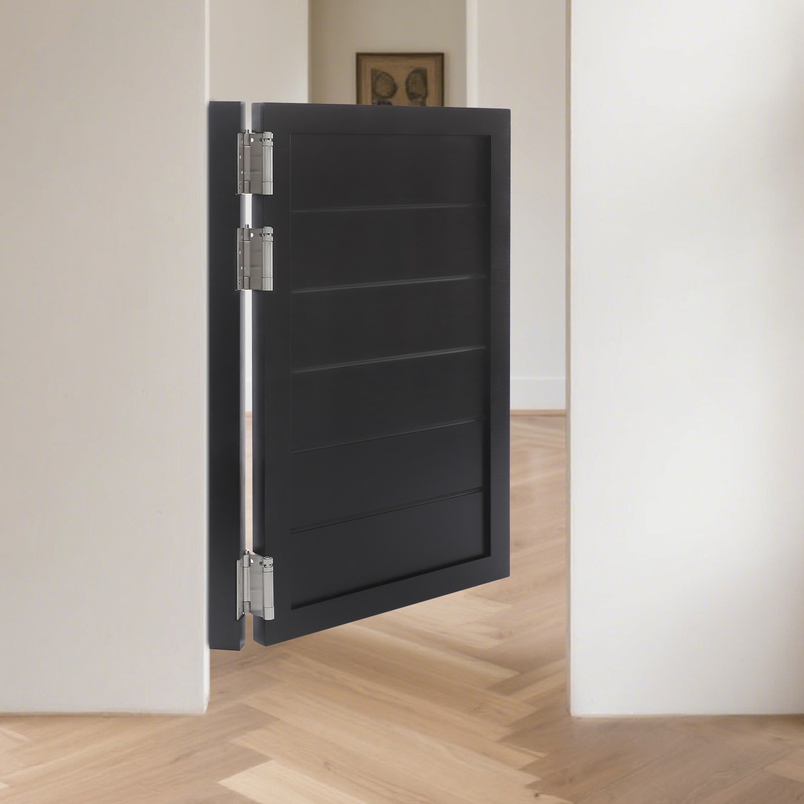 Modern Black Half Door 23.6x35.4in Wood Partition Door W/ Auto Close Hinges