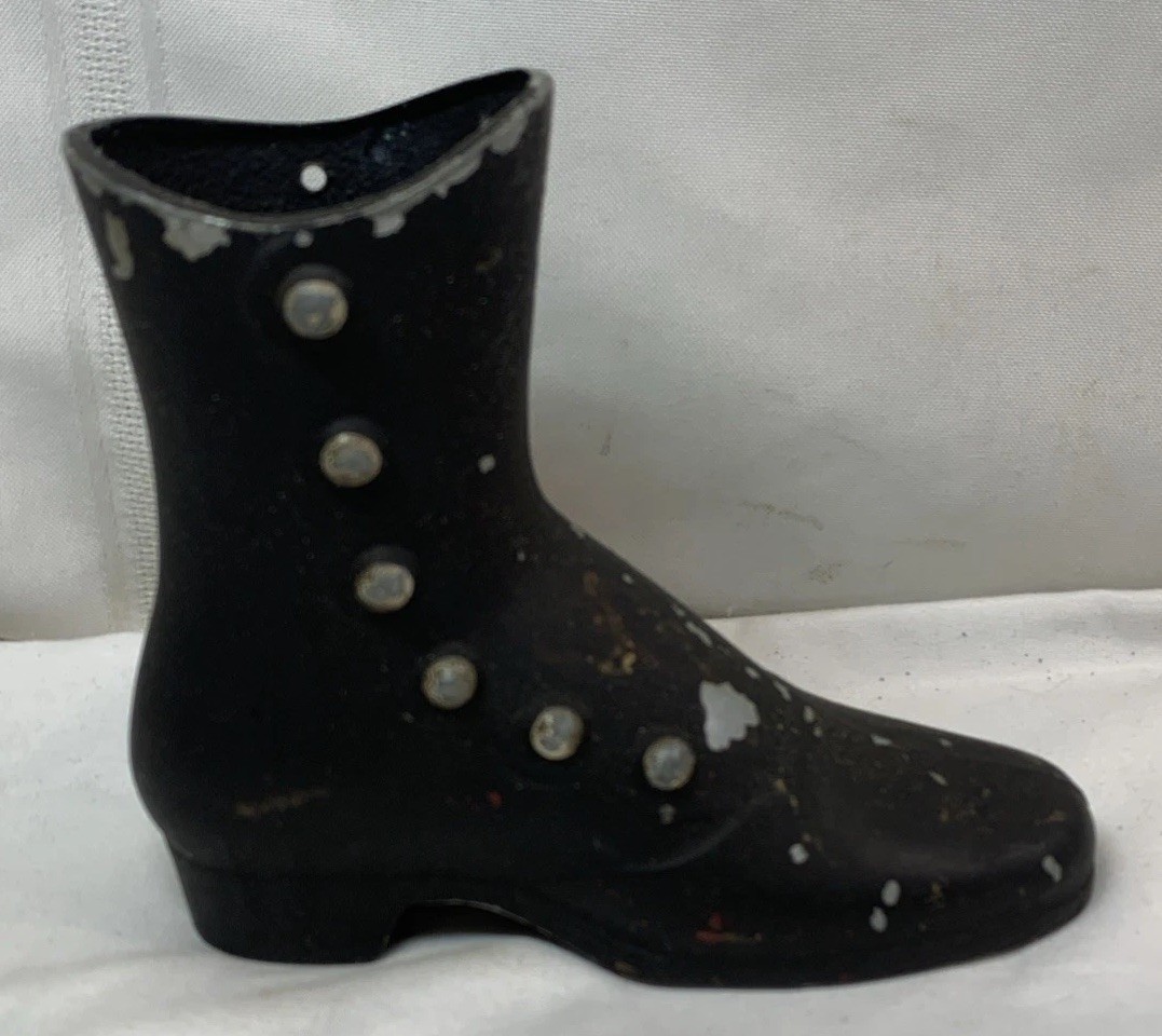 Victorian Style Vintage Black Metal Shoe Planter Vase Pencil Holder