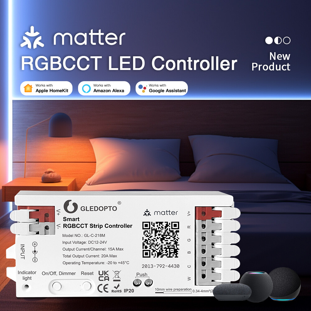 Matter WiFi RGB+CCT Led Strip Controller DC 12V 24V fr Homekit Alexa Google Home