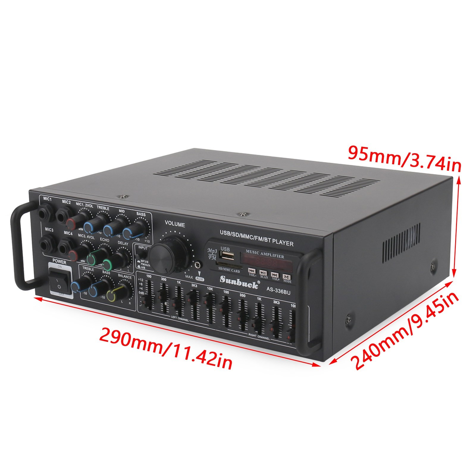 Sunbuck 2000W Power Amplifier 2-CH Bluetooth 5.0 Stereo FM USB EQ AUX w/ Remote