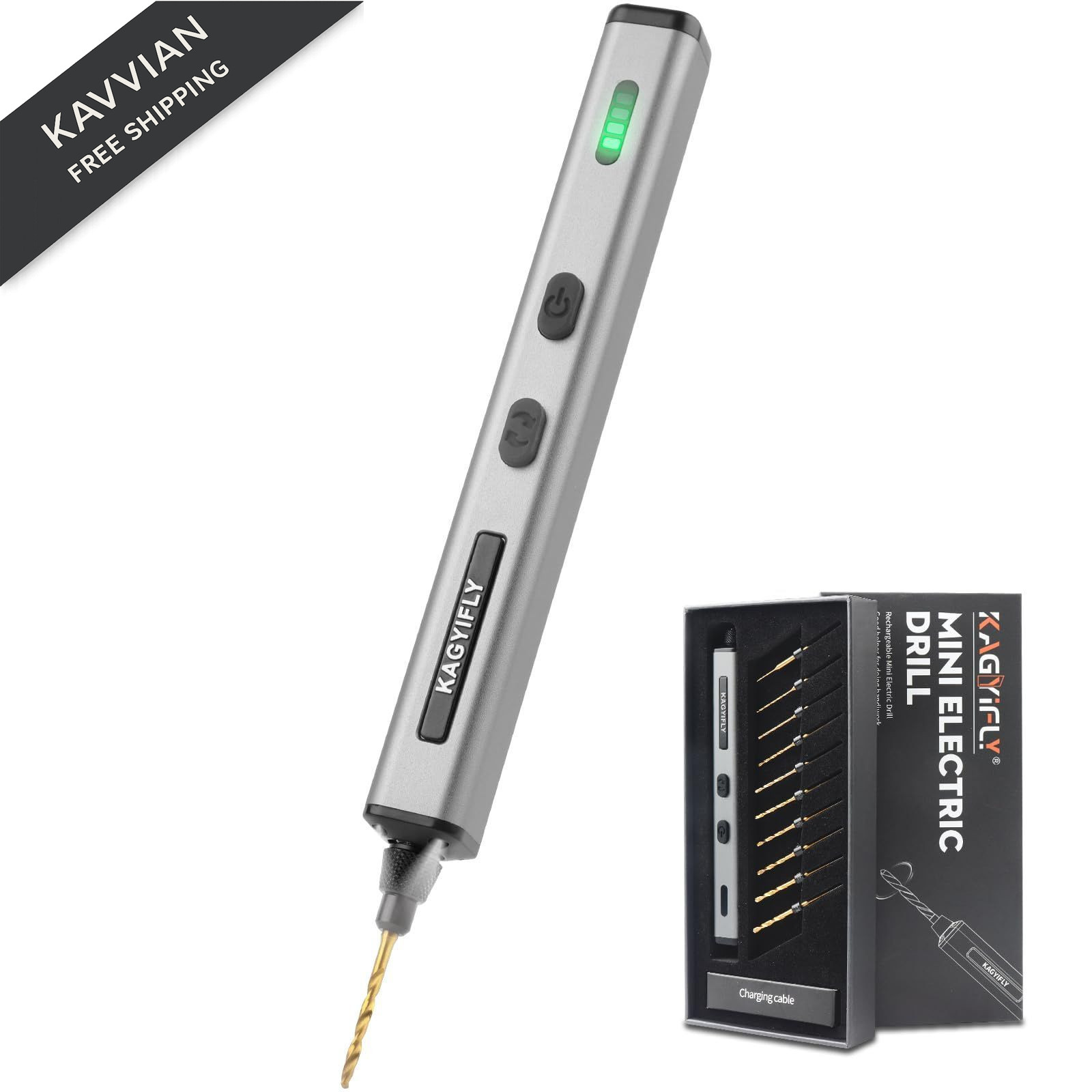 KAGYIFLY Cordless Mini Drill Pen with 10 Bits, Brushless Motor, 0.2 N·m High...
