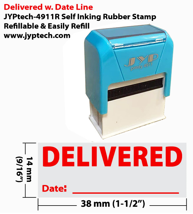 Delivered  w. Date JYP 4911R Self Inking Rubber Stamp Red Ink
