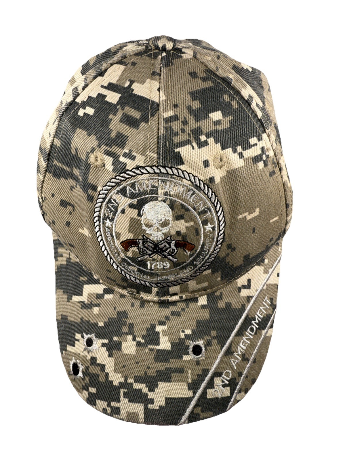 2nd Amendment 1789 Patch on gray beigeblack digital camouflage Hat Cap HookLoop