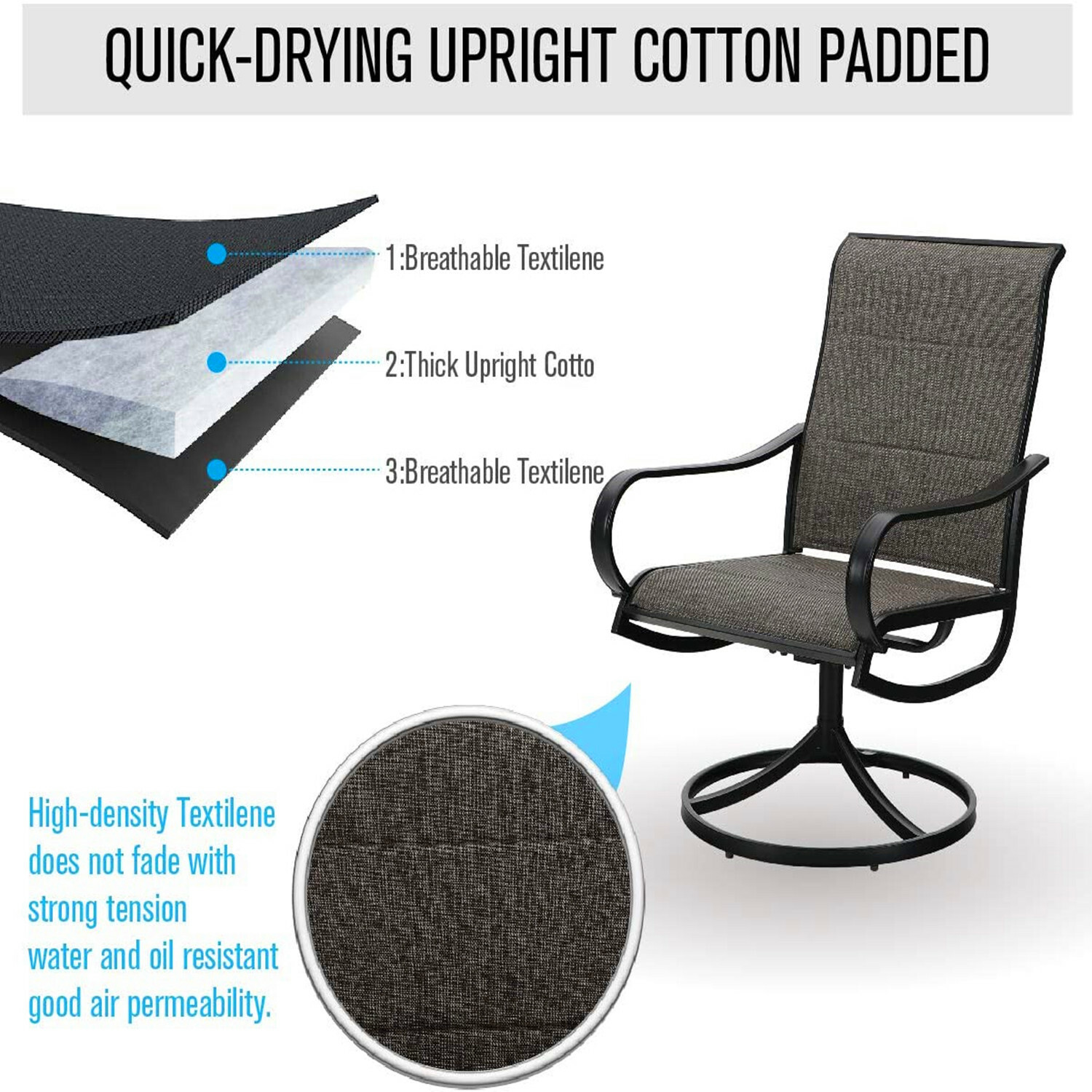 Swivel Patio Dining Chair Set of 2 High Back Outdoor Chairs Furniture