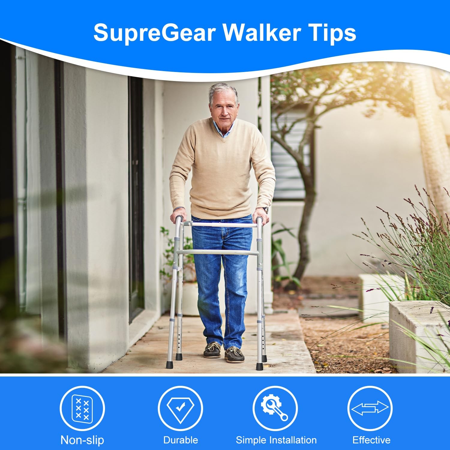 Walker Tips (8-Pack), 1 Inch Feet Caps for Walker, Heavy Duty Rubber Tips for...