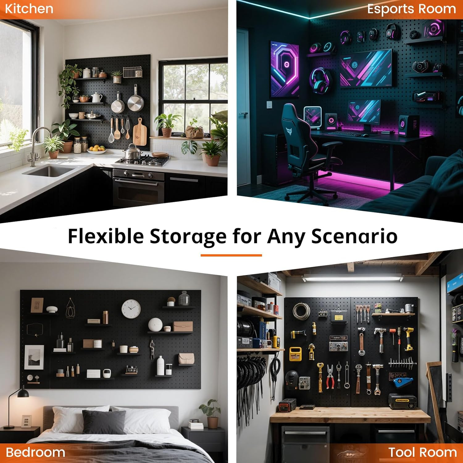 Pegboard, 2 PCS 24"×16" Metal Peg Board Panels Black Modular Wall Organizer Kit