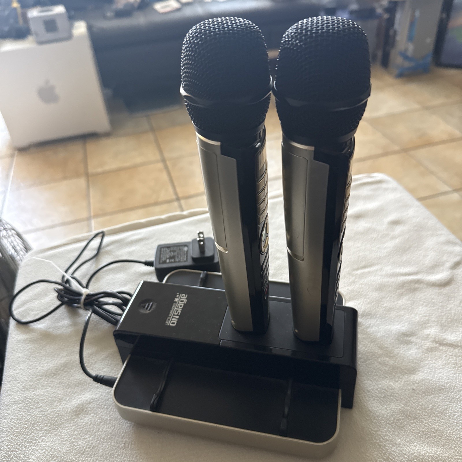Enter Tech On Stage Wireless Let's Karaoke System Power Adapter 2 Mics