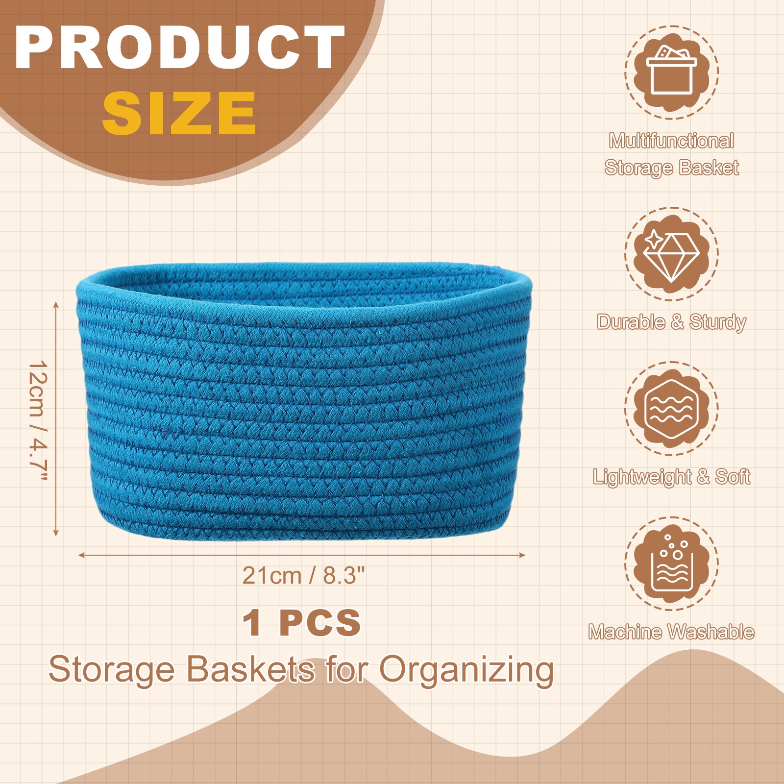 Small Rope Basket 8.3x5.9x4.7 Inch Small Woven Basket Rectangular Blue