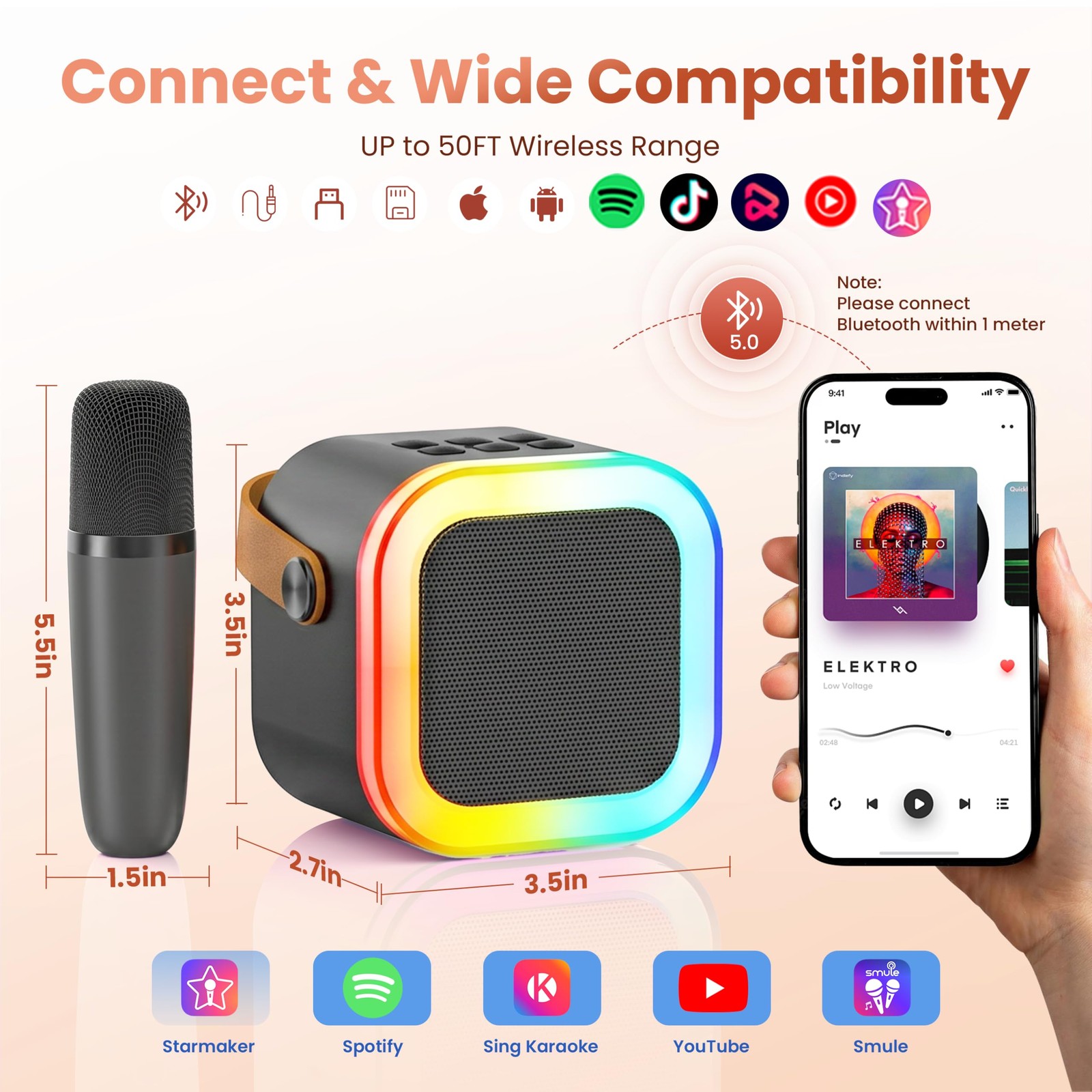 Mini Karaoke Machine, Portable Bluetooth Karaoke Speaker with 2 Wireless Micr...