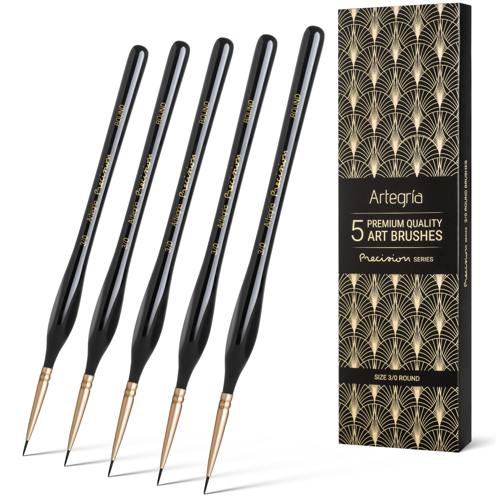 ARTEGRIA Detail Paint Brush Set - 5 Miniature Paint Brushes Size Round 3/0 (000)