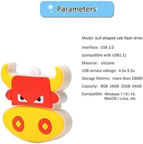 USB Flash Drive 32GB Cute Bull Pattern USB Drive Thumb Drives USB 2.0 Memory ...