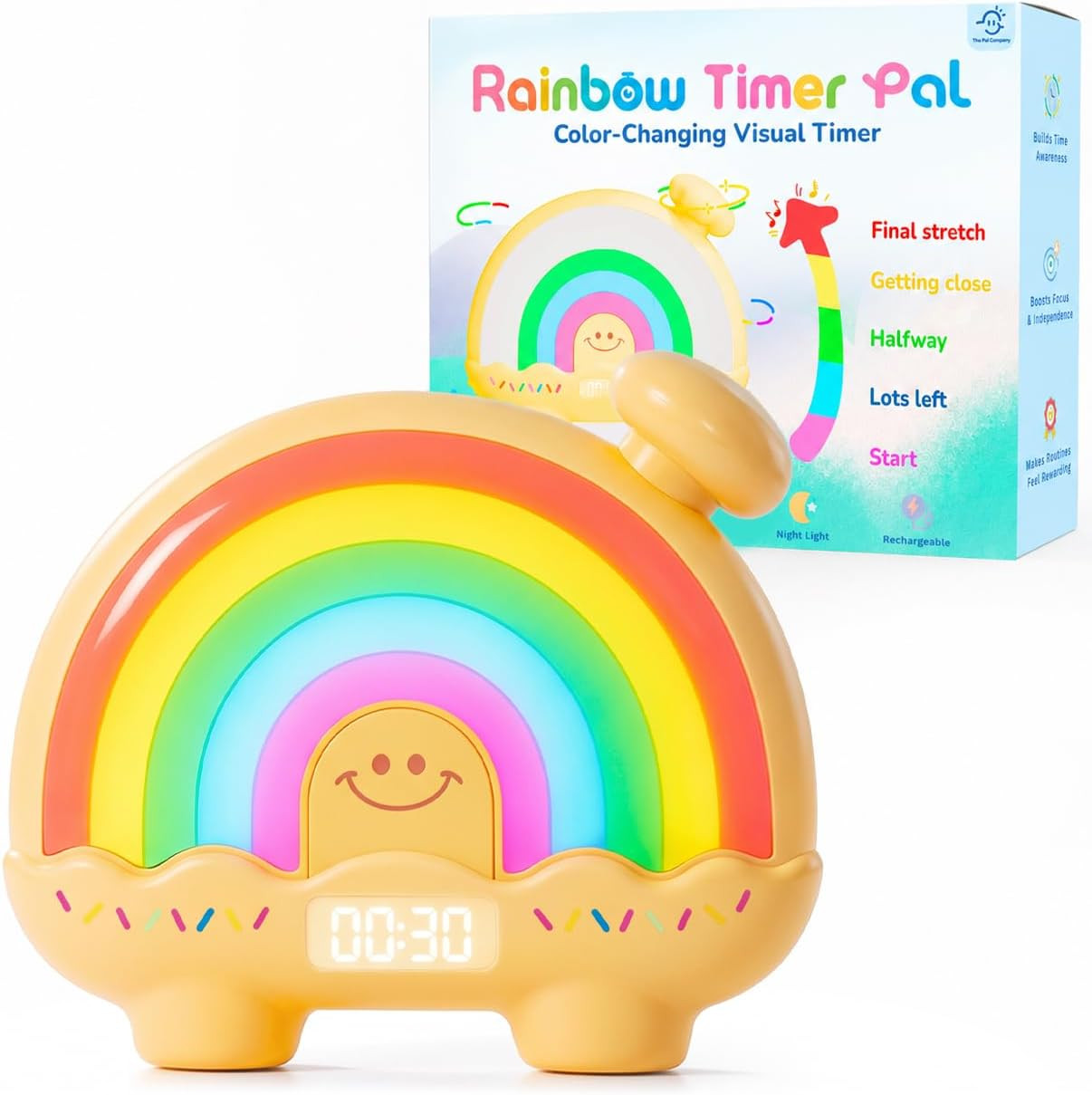 Timer Pal, Rainbow Visual Timer for Kids/Adults, 0-99 Minutes Light Timer | Rech