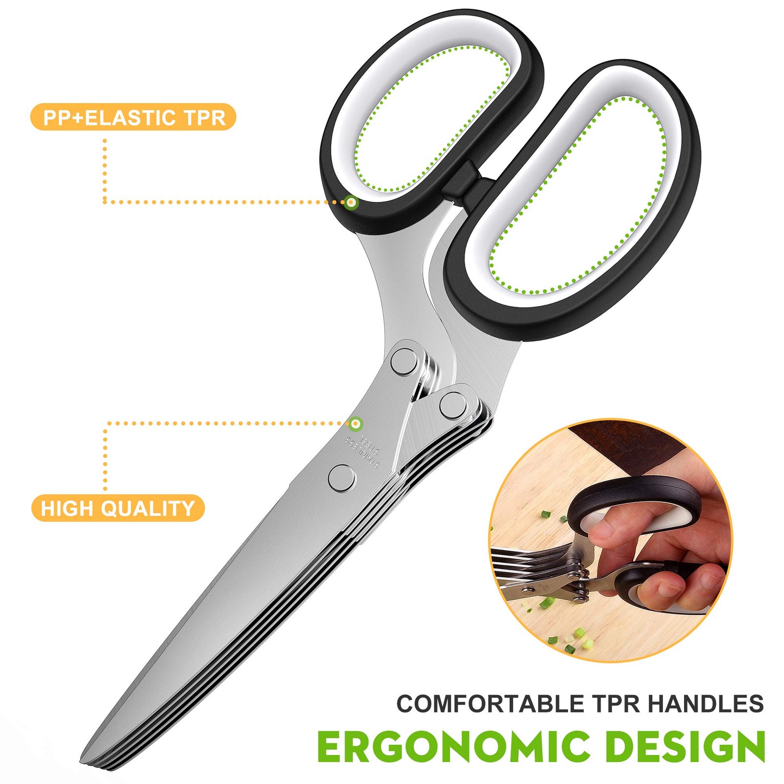 Herb Scissors with 5 Blades and Cover, Kitchen Herb Cutter with Cleaning Comb...