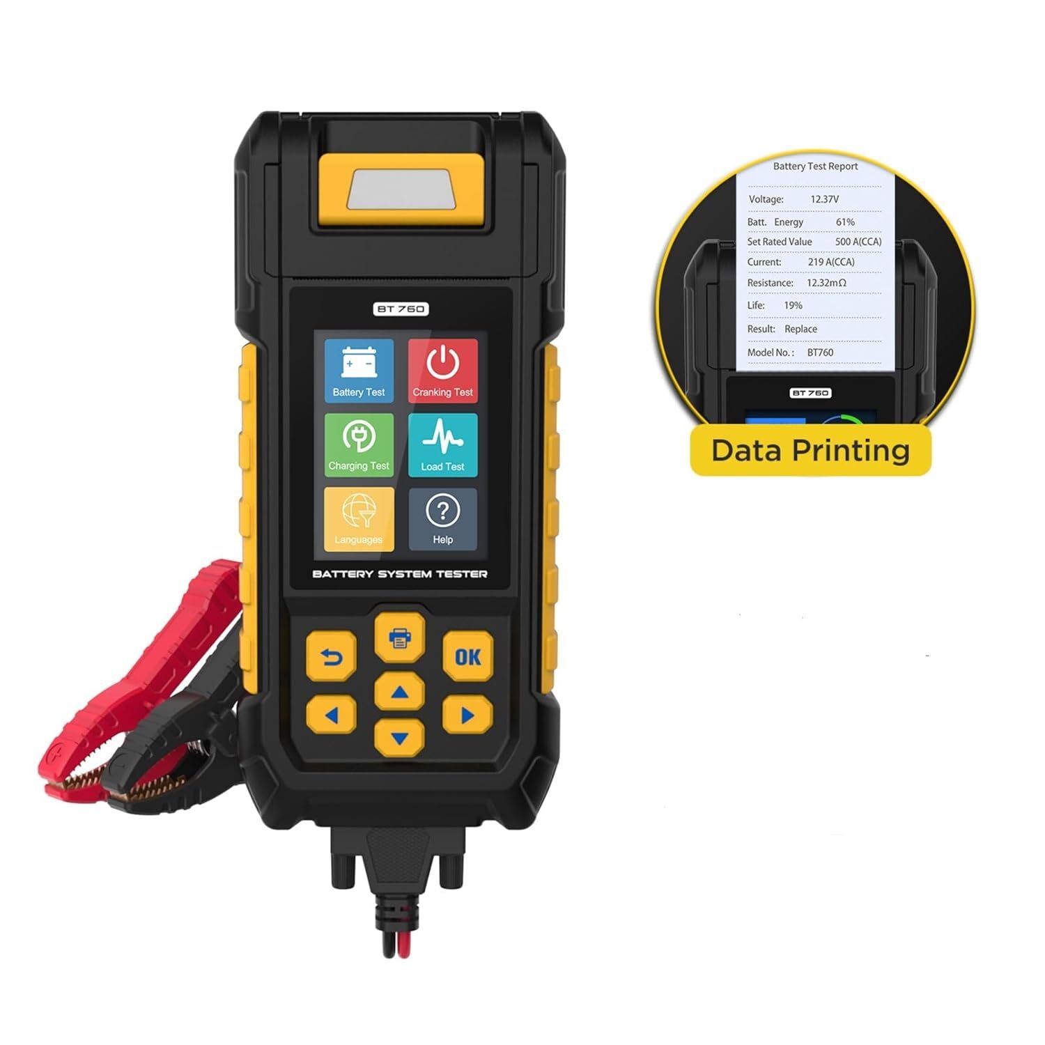 AUTOOL BT760 Battery Tester Load Charging Cranking Analyzer With Printer 8V~32V