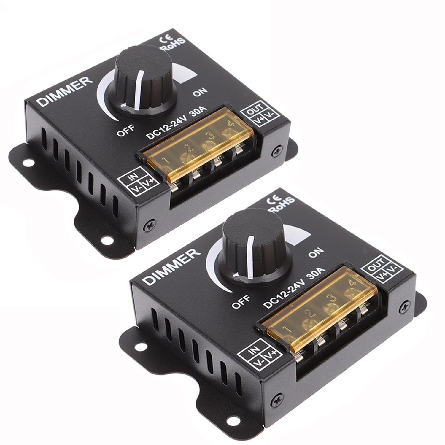 2Pack LED Dimmer Switch DC 12-24V 30A PWM Stepless Brightness Dimming Control...