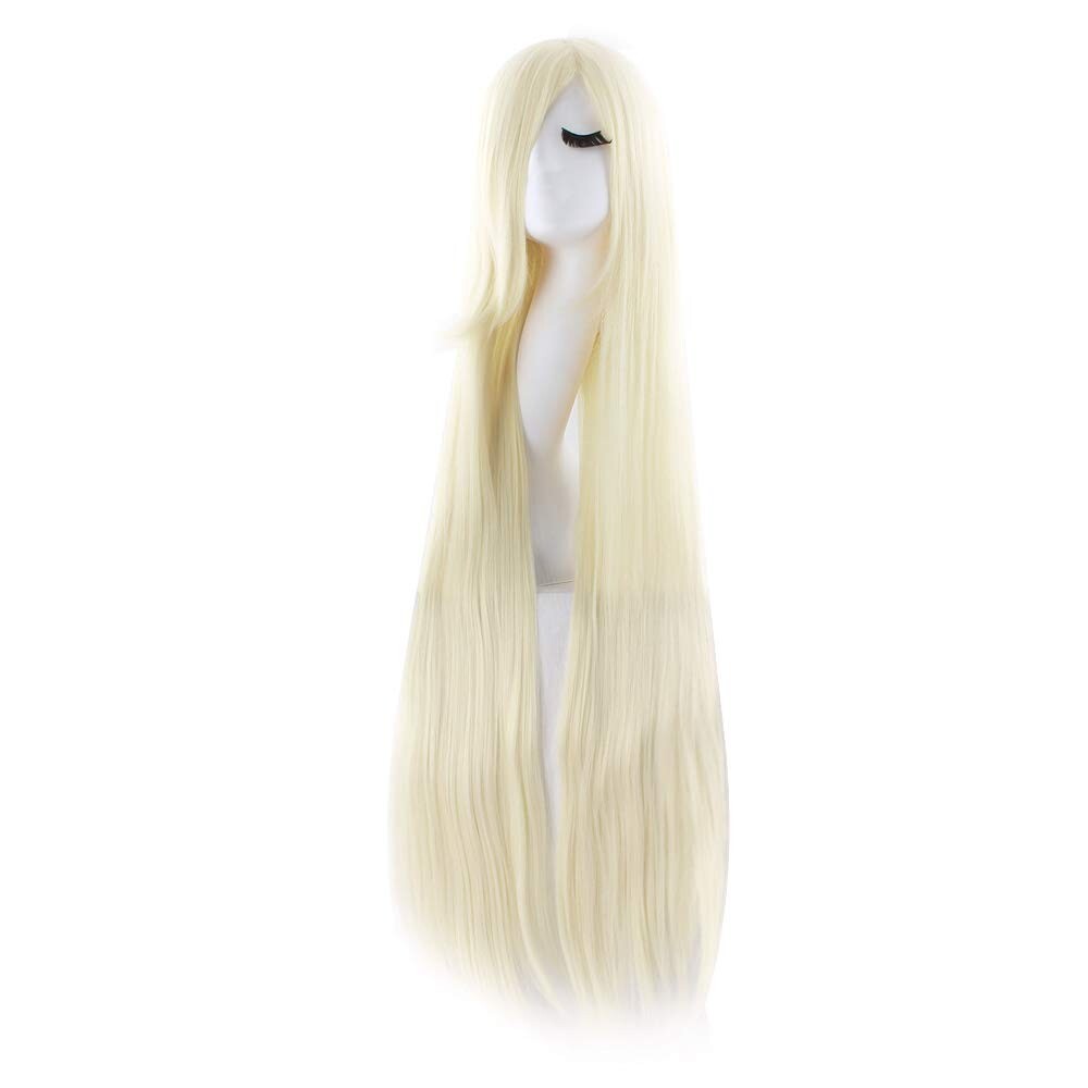 40 Inch Light Blonde Long Straight Wig Synthetic Fiber For Cosplay Anime Costume