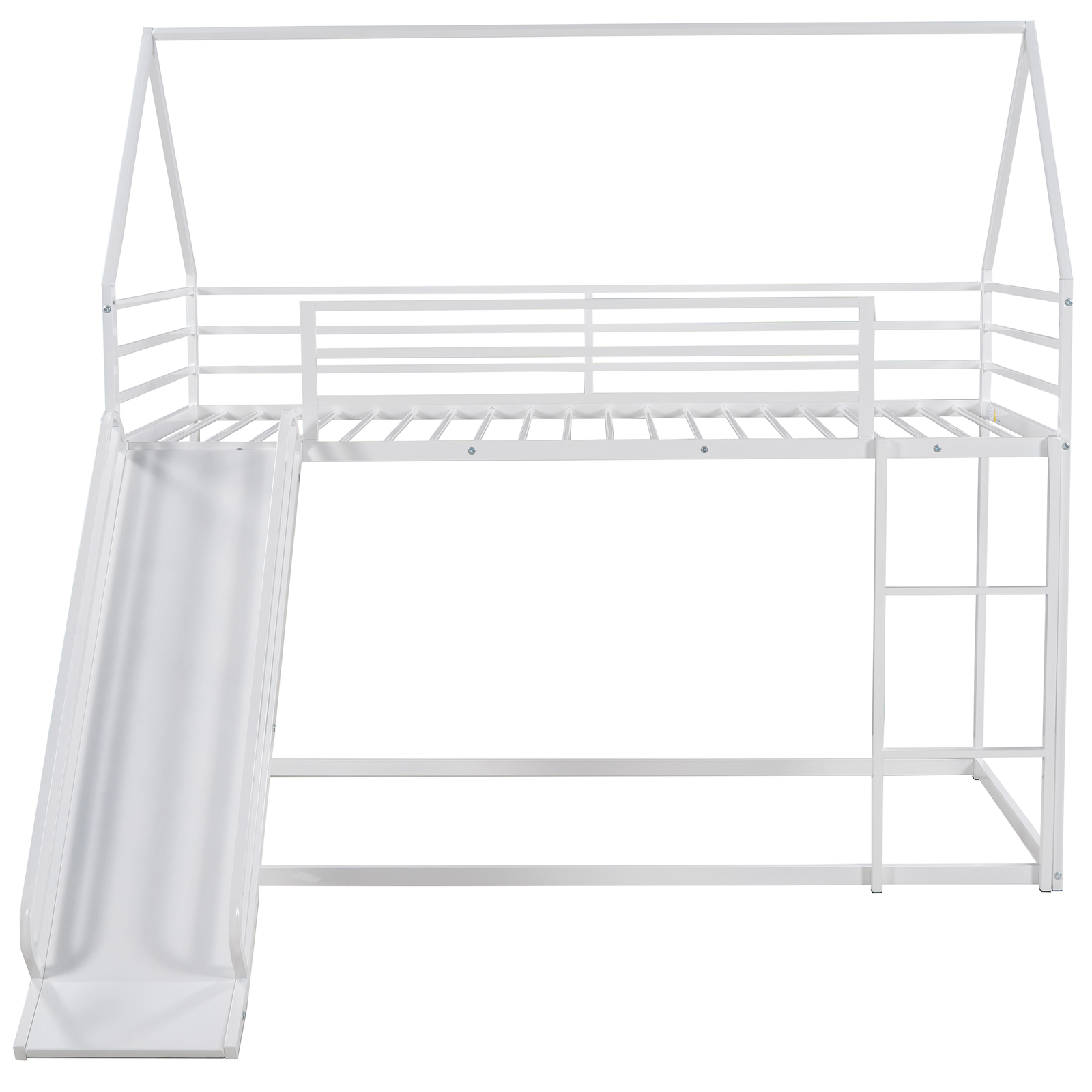 Twin over Twin Metal Bunk Bed W/ Slide /Ladder /Guardrail For Kids Teens White