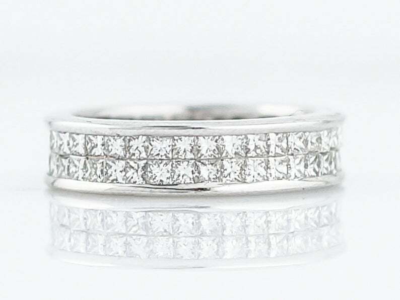 3ct Simulated Diamond Wedding Band Two Row Full Eternity 14k White Gold Plated