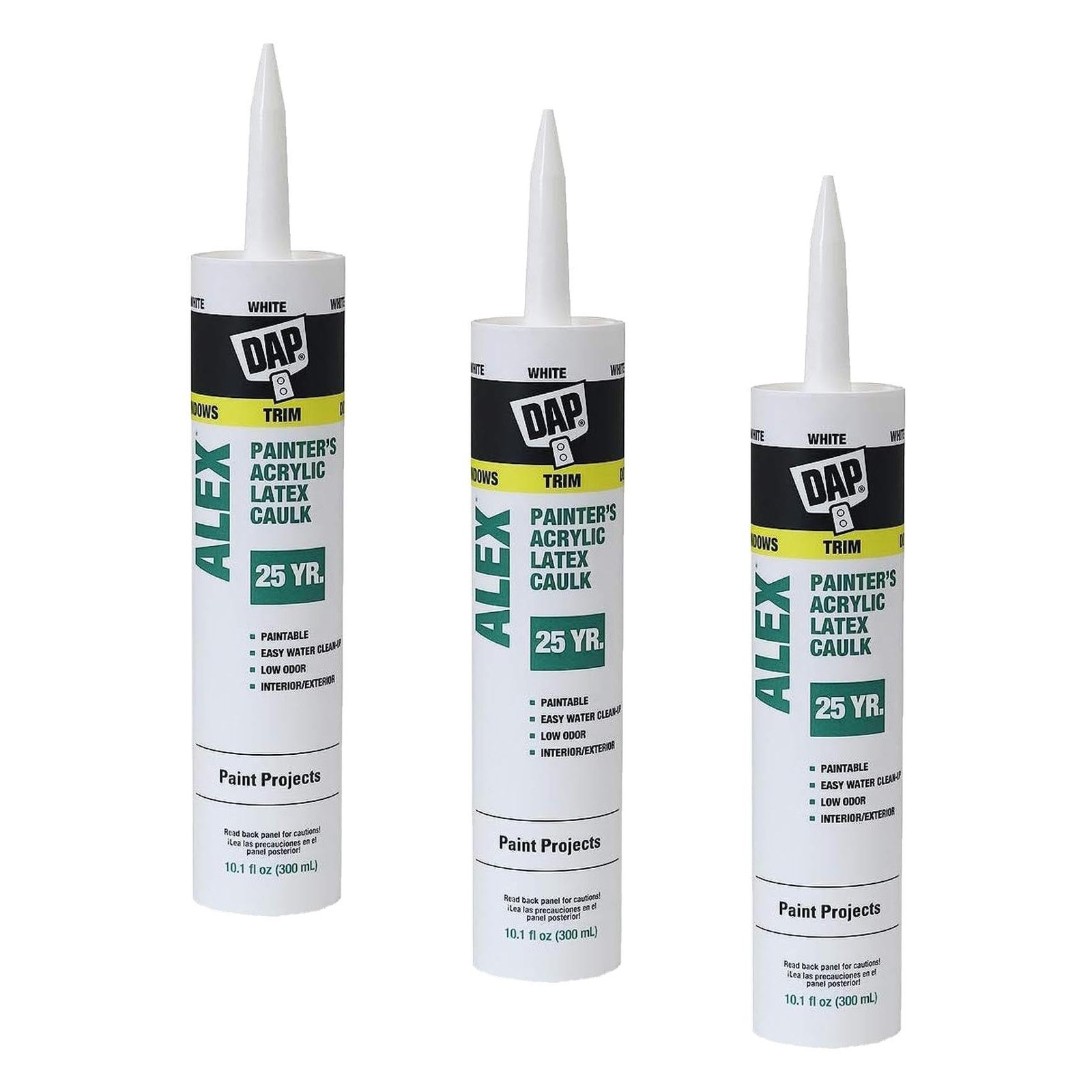 DAP Alex Painter's Acrylic Latex Caulk, White, 10.1 oz. (Pack of 3), White
