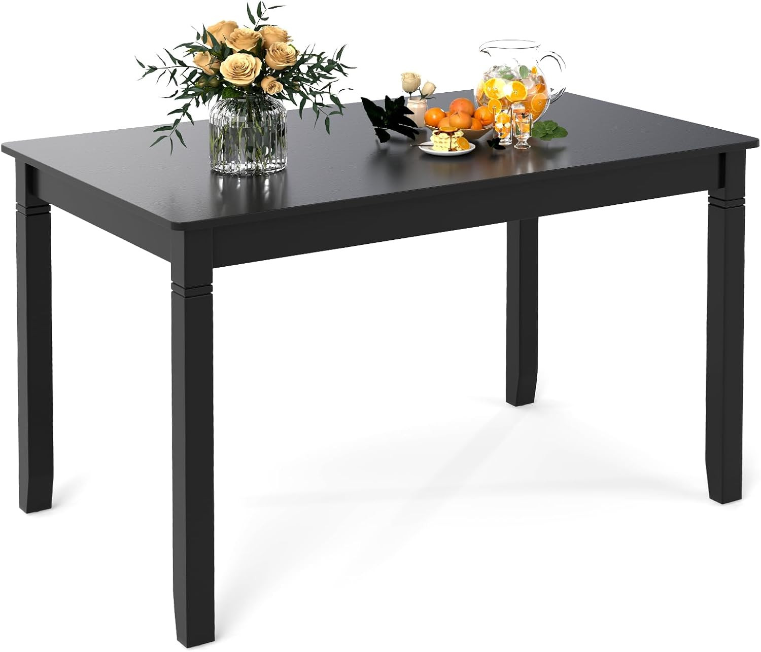 Compact 48" Rectangular Dining Table for 4 - Black Wood Legs, 330 lbs Capacity