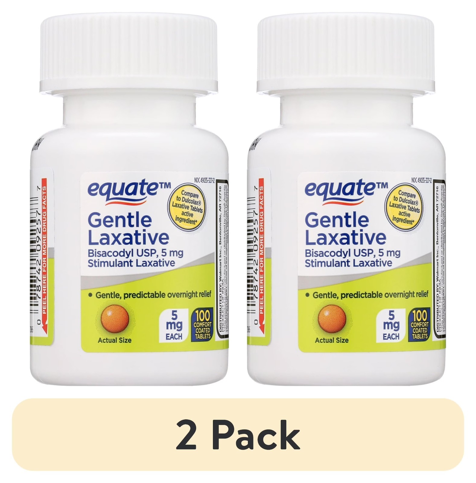 Equate Bisacodyl Constipation Relief Gentle Laxative Tablets, 5 mg, 100 pack 2