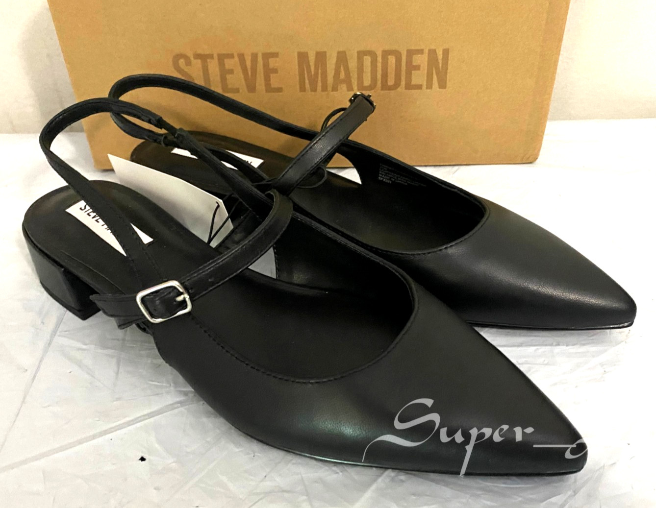 NEW Steve Madden Women's Christy Leather Slingback Casual Flats PICK SIZE BLACK