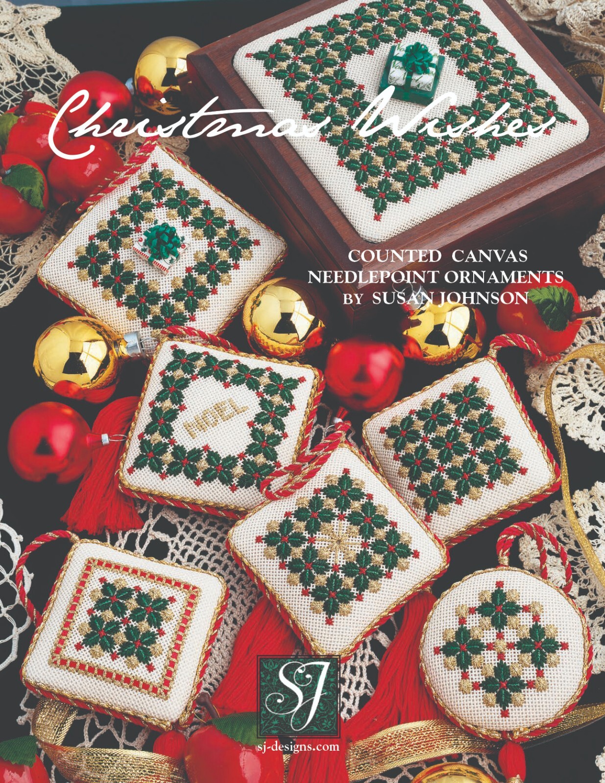 CHRISTMAS WISHES: 7 open canvaswork counted thread NP ornaments book SJ Designs