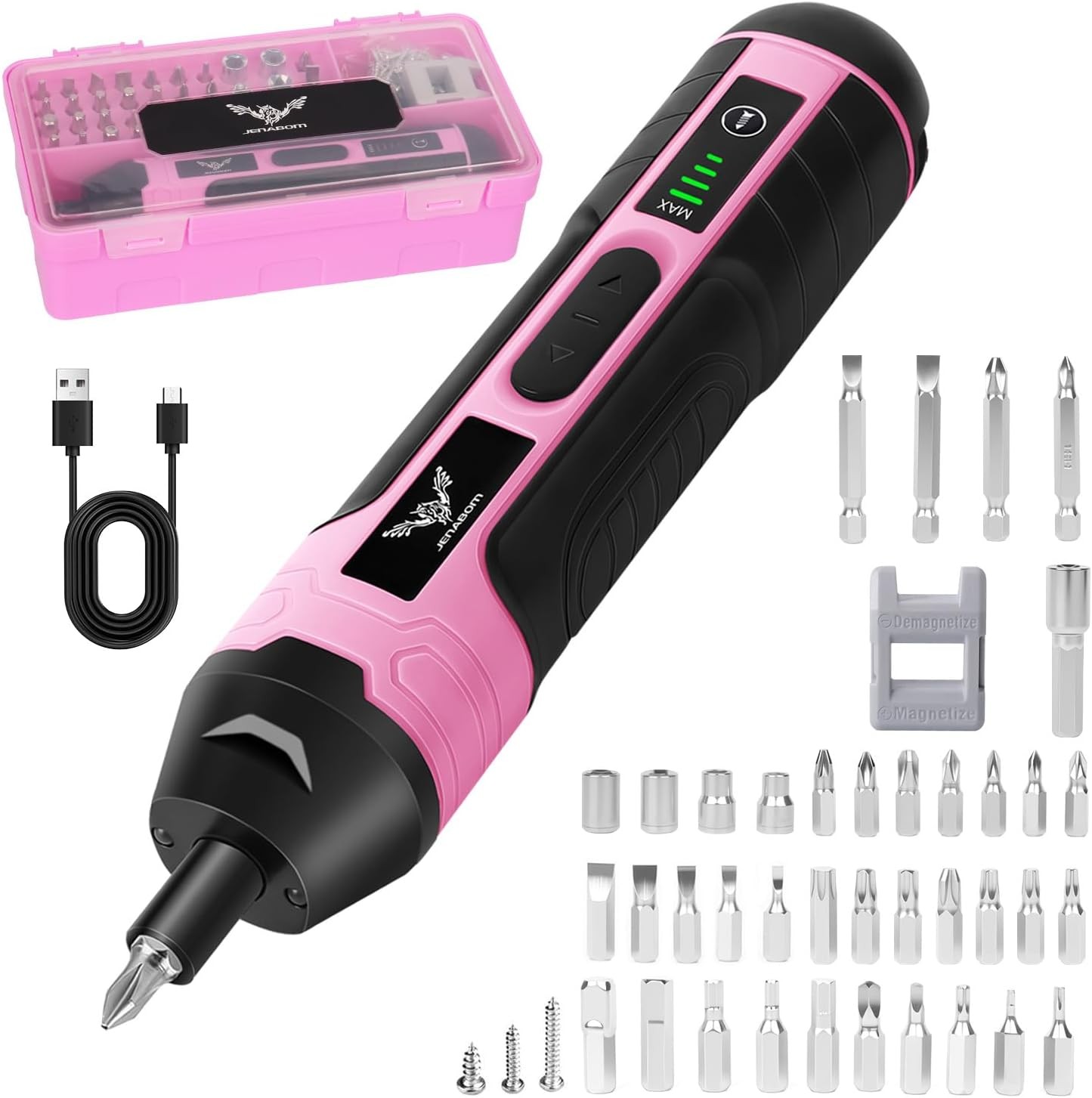 3.6V Cordless Electric Screwdriver, Type-C, 105 Pcs, Pink