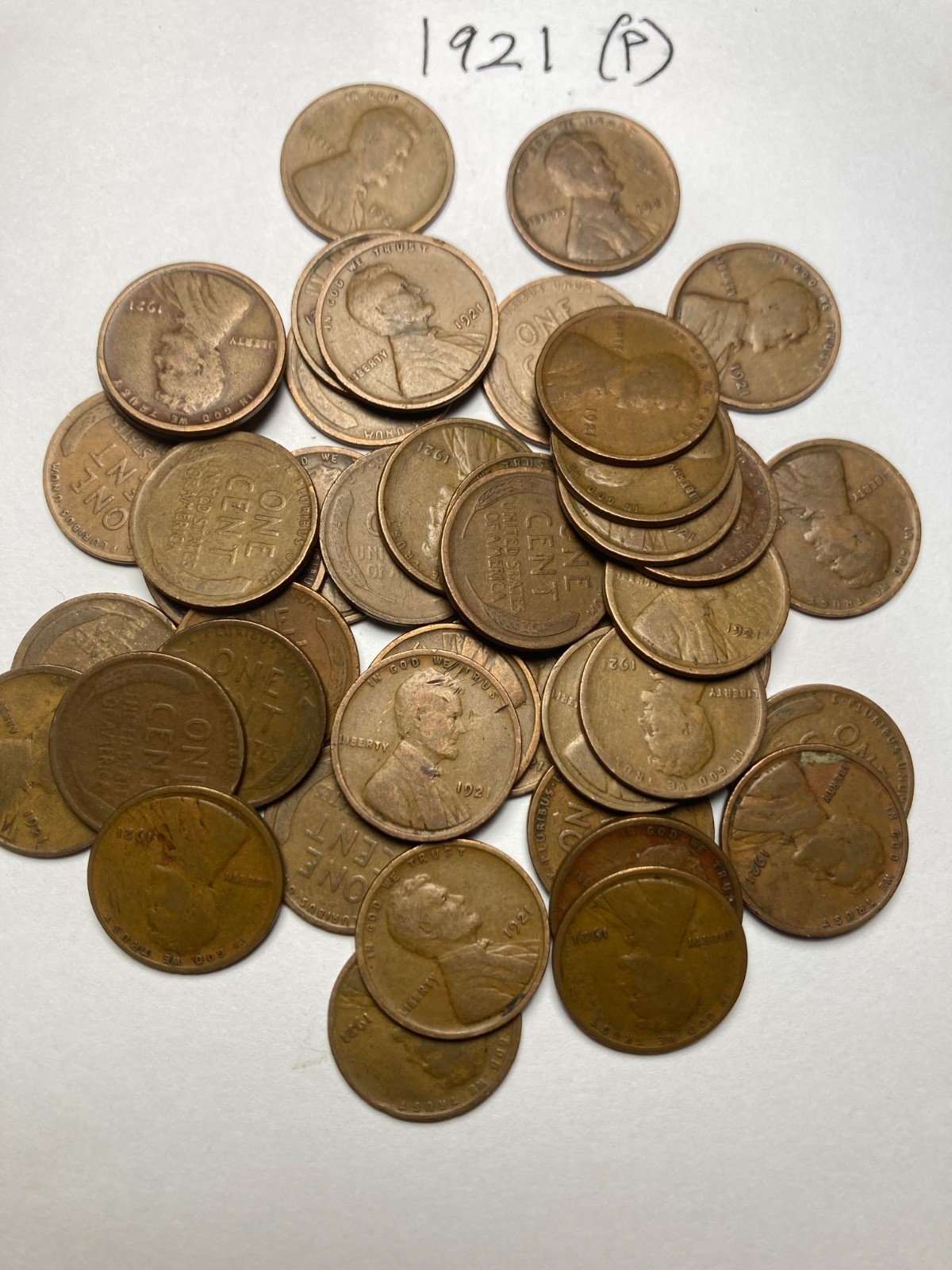 1921 (P) LINCOLN WHEAT CENT ROLL, 50 nice coins