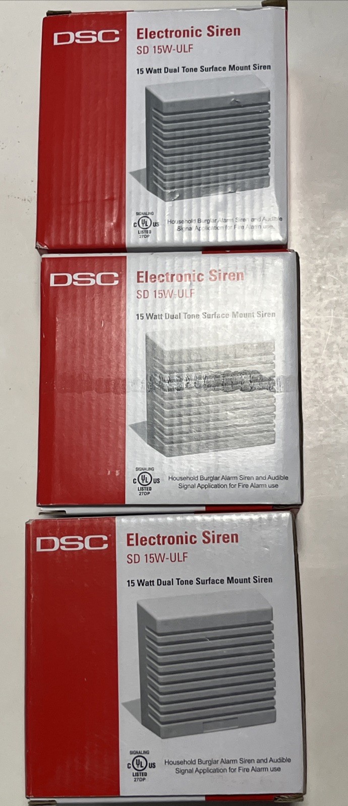 Lot Of 3 Pack DSC SD 15W-ULF 15 Watt Dual Tone Surface Mount Alarm Siren