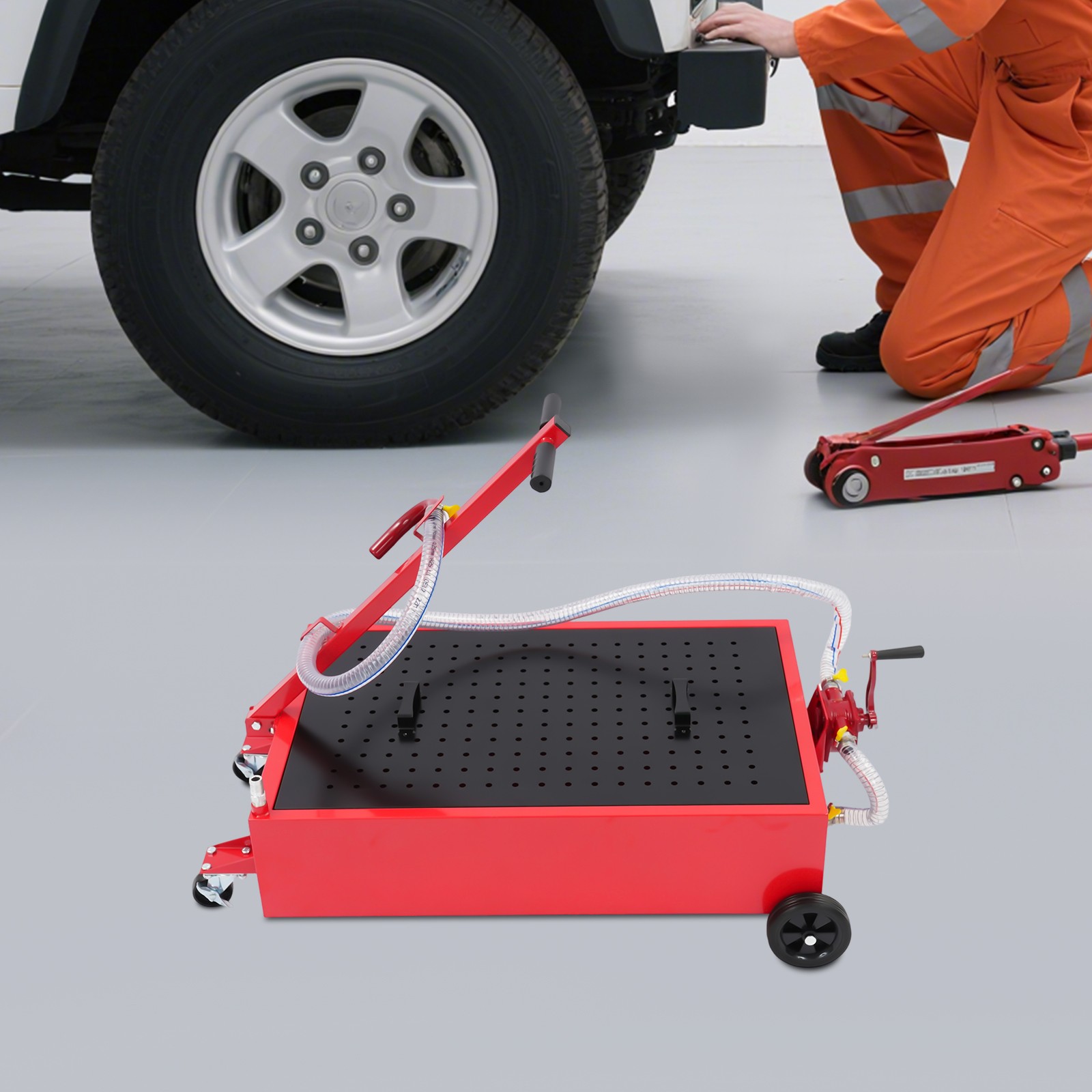20 Gallon Oil Drain Pan Oil Drain Tank Oil Change Pan With Manual Rotary Pump