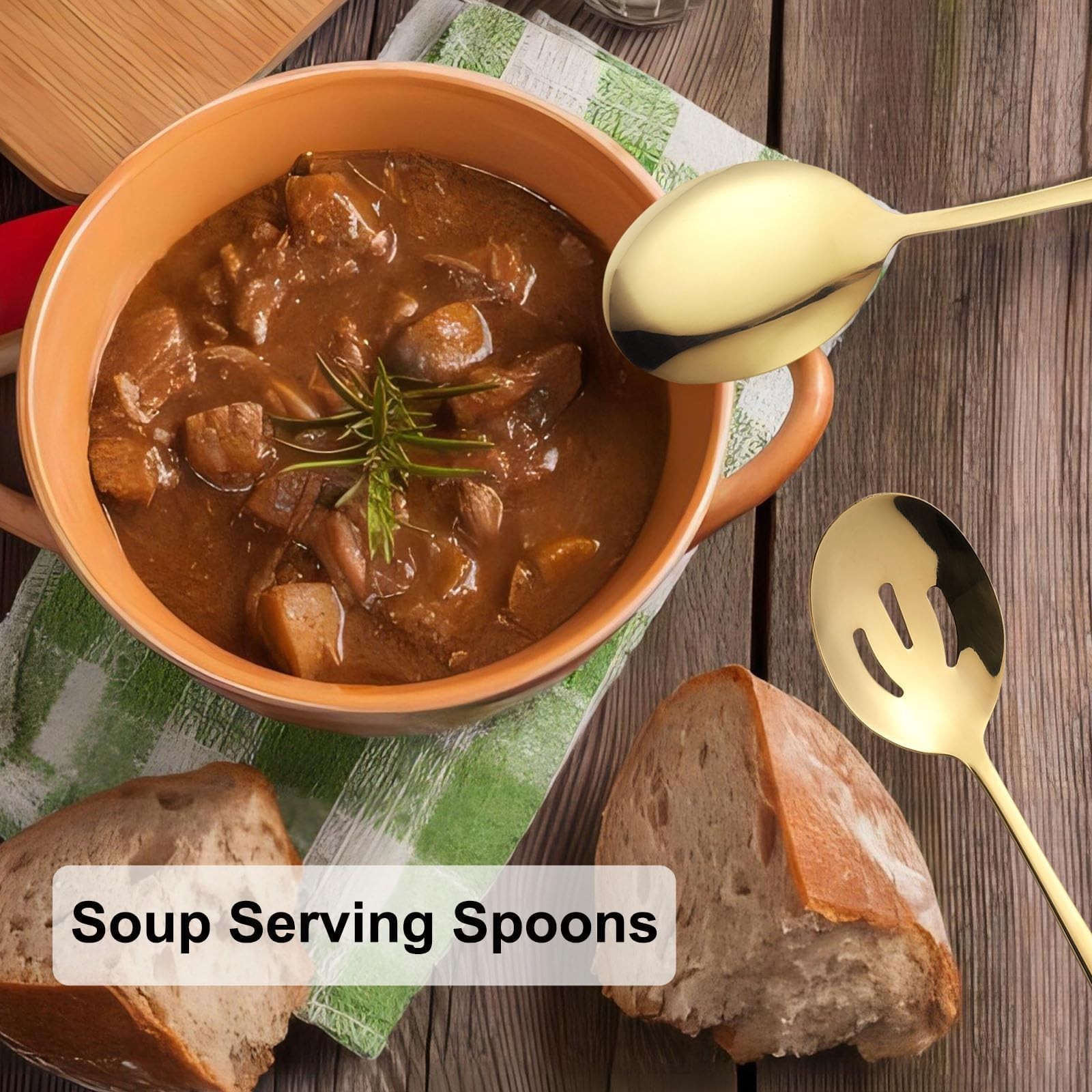 4 Pieces Serving Spoons Set, Includes 2 Serving Spoon and 2 Slotted Spoon, 8....