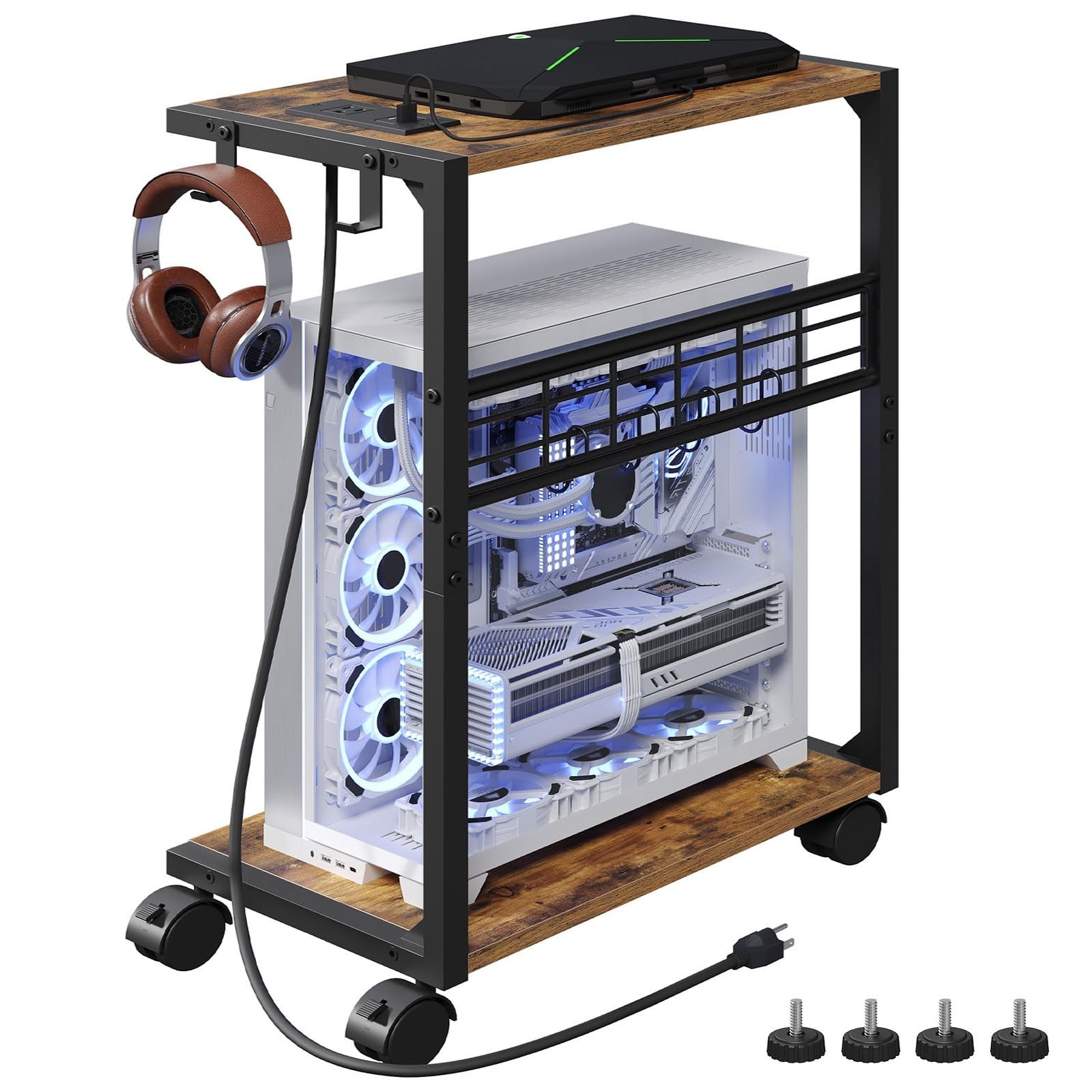 PC Stand, Computer Tower Stand with Charging Station, 16.9"W x 11.4"D x 27.6"...