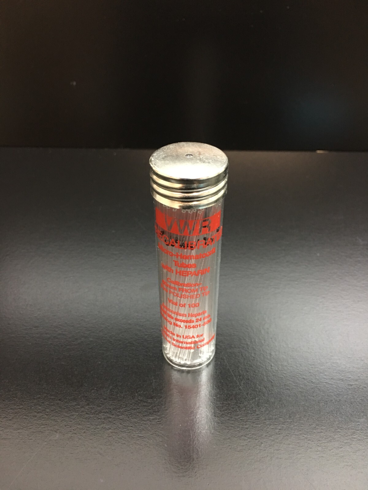 VWR Cat No 15401-560 Microhematocrit Capillary Tubes 3" Heparin Coated 0.5-0.6mm