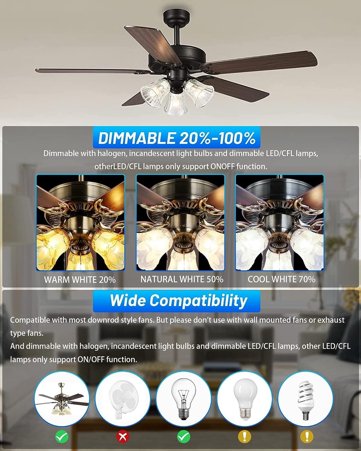 Small Size Universal Ceiling Fan Remote Control Kit, 3 Speed White